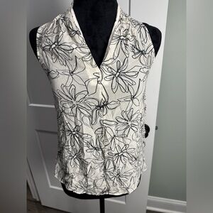 Motf silk Floral abstract Print Sleeveless Top Black and White